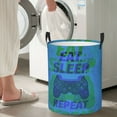 thumbnail image 5 of ZICANCN Laundry Basket Organizer, Eat Sleep Game Eat Sleep Game Repeat Cartoon Two Color Blue Collapsible Hamper for Bathroom Bedroom Laundry Room, Medium Size, 5 of 7