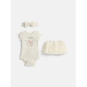 Winnie the Pooh Baby Girls Bodysuit & Skirt Set with Bow Headband, 3-Piece, 0/3M-24M