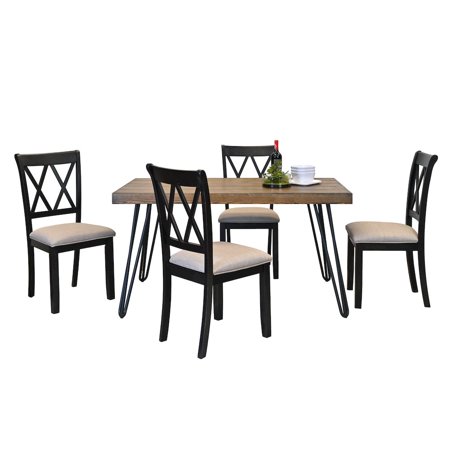 Roundhill Furniture Arroyo 5-Pc Dining Set Hairpin Dining Table with 4 Chairs Rich Black