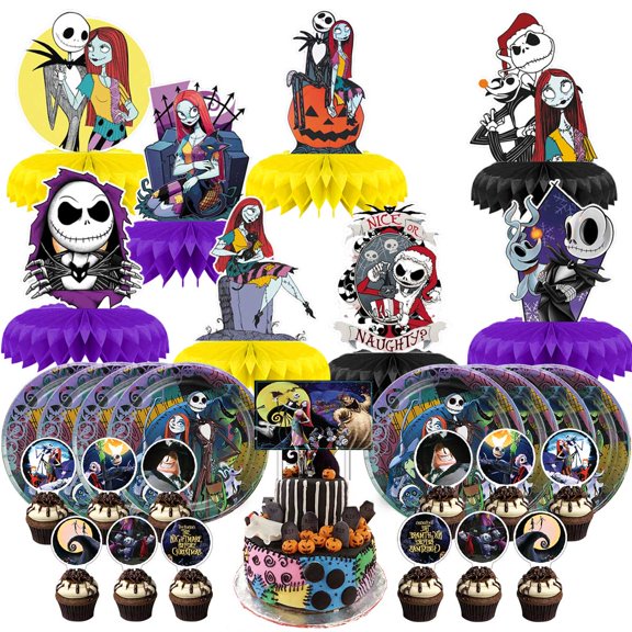 Nightmare Before Christmas Party Supplies Decor Plates Fans Decorations Honeycomb Centerpieces Cake Toppers
