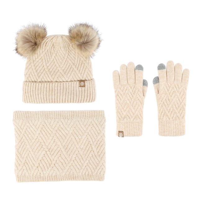 Ganfancp Los Niños de Invierno de Lana Cálido Sombrero de Tejer Babero Guantes de Tres Piezas Conjunto Más Bola de Lana Sombrero de Tres Piezas Conjunto Rebajas Hoy Liquidación 1*Gorro, 1*Pañuelo, 1*