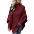thumbnail image 6 of Women's Cable Knit Poncho Sweater Turtleneck Long Sleeve Loose Fit Casual Pullover Top, 6 of 6