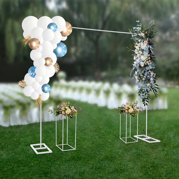Square Wedding Arch Backdrop Stand with Flower Stands 6.56FT x 6.56FT Balloon Arch Stand Kit Metal Wedding Arch Frame Backdrop Stand with Base for Wedding Birthday Party Banquet Decorations