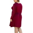 thumbnail image 4 of Aiyino Plus Size Dresses for Curvy Women Long Sleeve Casual Pleated Swing Dresses with Pockets,Wine Red 2XL, 4 of 4