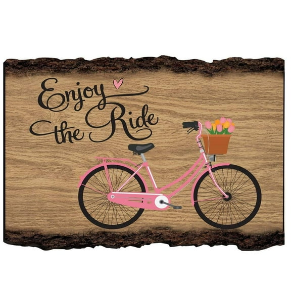 Life Is Beautiful Wooden Bark Bicycle Wall Sign