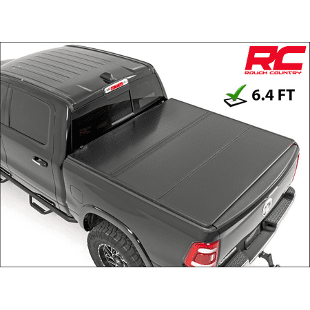 Fiberglass Hard Tonneau Cover - Rough Country - 45309650 - Hard Tri-Fold Tonneau Bed Cover (6.5-foot Bed) for Dodge: 09-19 Ram 1500 4WD/2WD