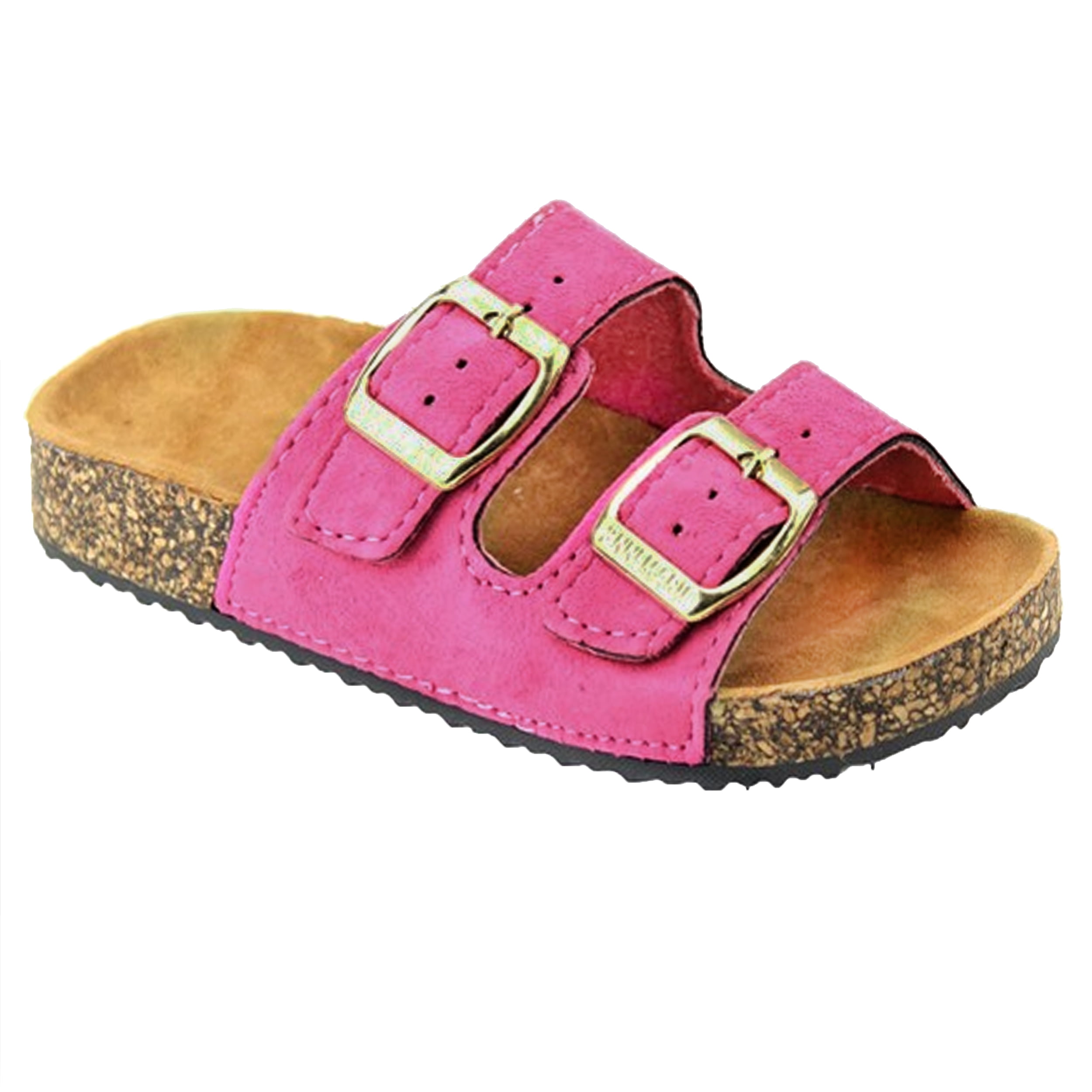 SNJ NEW Kids Girl Open Toe Solid Double Strap Cork Sole Slide Sandal