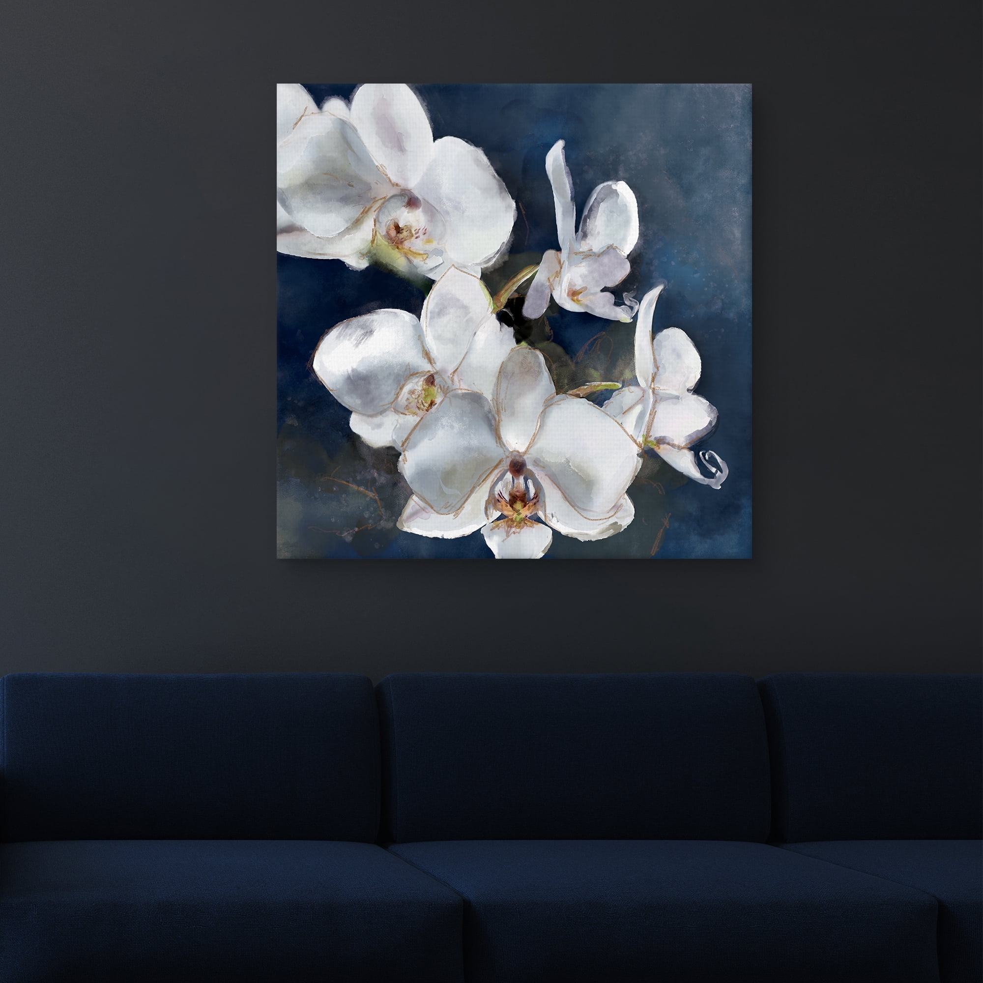 Orchid on Navy by Studio Arts Canvas Art Print