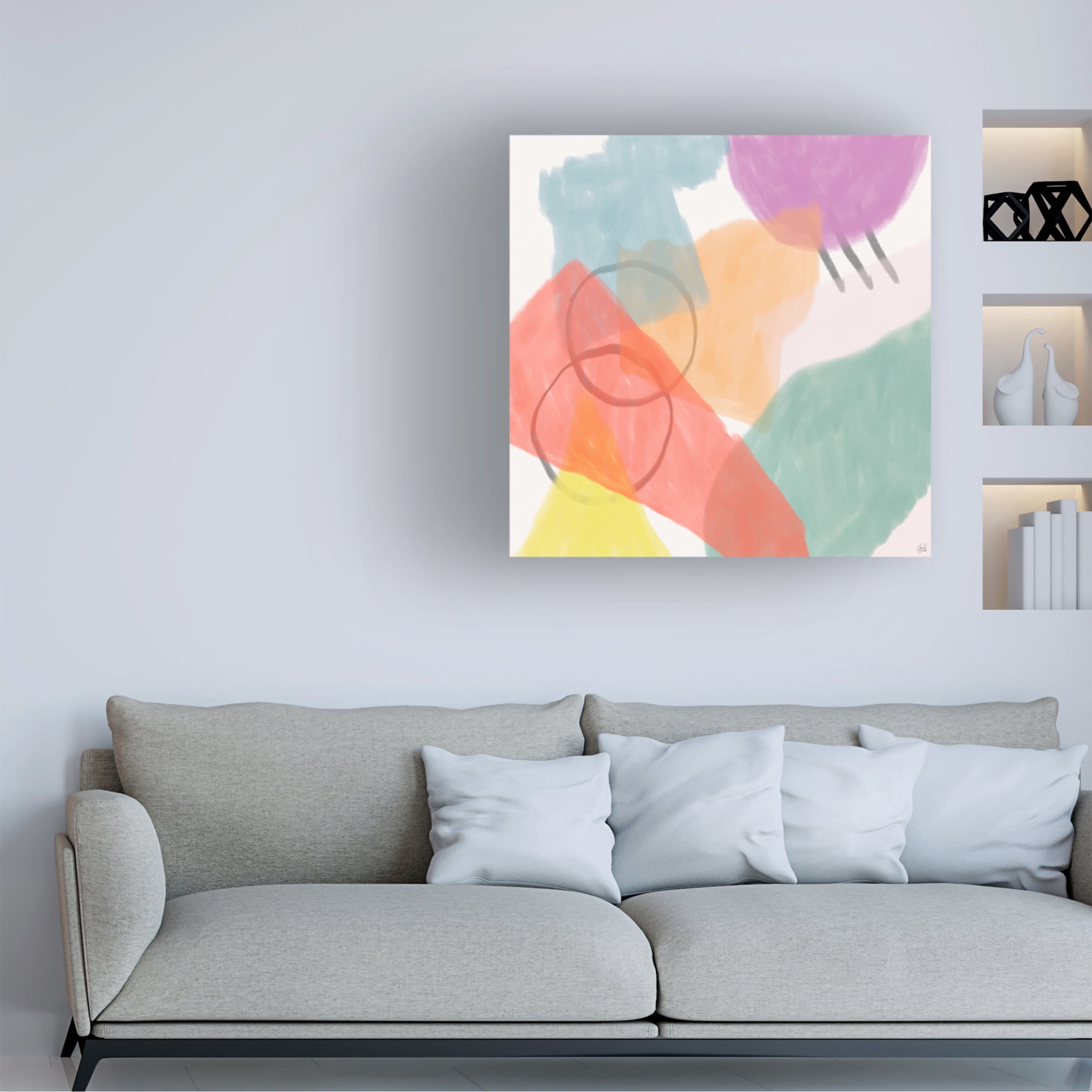 Canvas Wall Art - Line and Brush 'Watercolor Shapes 1' Wall Art for Living Room, Bedroom, or Office Décor by Trademark Fine Art - 35 x 35 Inches