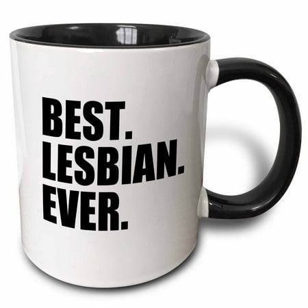 3dRose Best Lesbian Ever - Fun humorous gay pride gifts for her - funny - humor - black text, Two Tone Black Mug, (Best Holiday Gifts For Her)