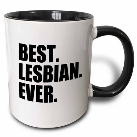 3dRose Best Lesbian Ever - Fun humorous gay pride gifts for her - funny - humor - black text, Two Tone Black Mug, (Best Black Lesbian Videos)