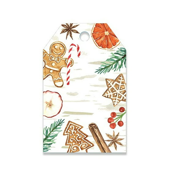 Gingerbread Spice Gloss Printed Die Cut Gift Tags with Hole for Ribbon - 3.5 x 2.25 inches - 50 Pack (ptgbs50)