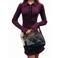 thumbnail image 2 of Womens V Neck Bodycon Sweater Dress Long Sleeve Half Button Slim Fitted Ruffle Ribbed Knit Mini Pencil Dress M, 2 of 7