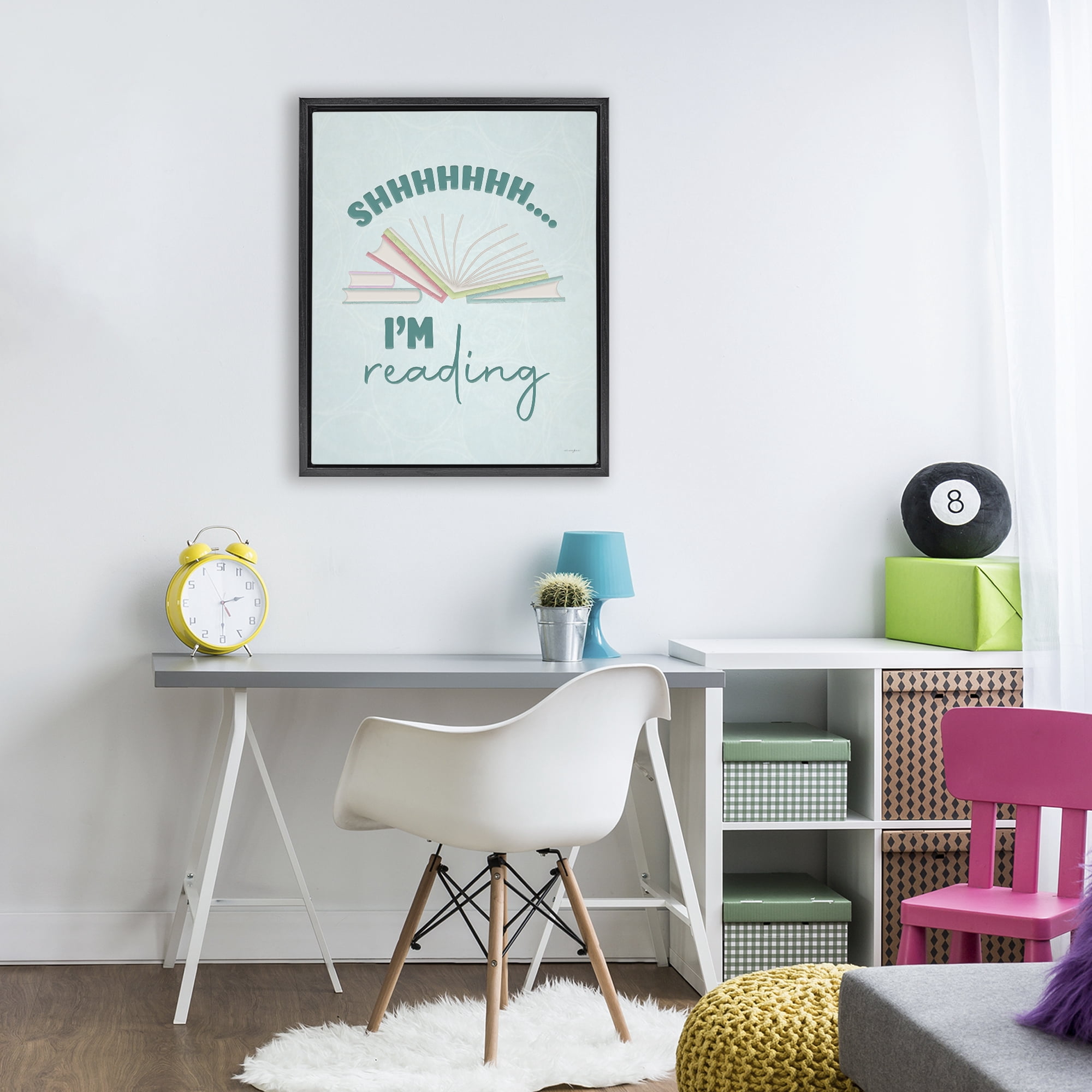 Stupell Industries Shhh I'm Reading Black Framed Floater Canvas Wall Art, design by Seven Trees Design