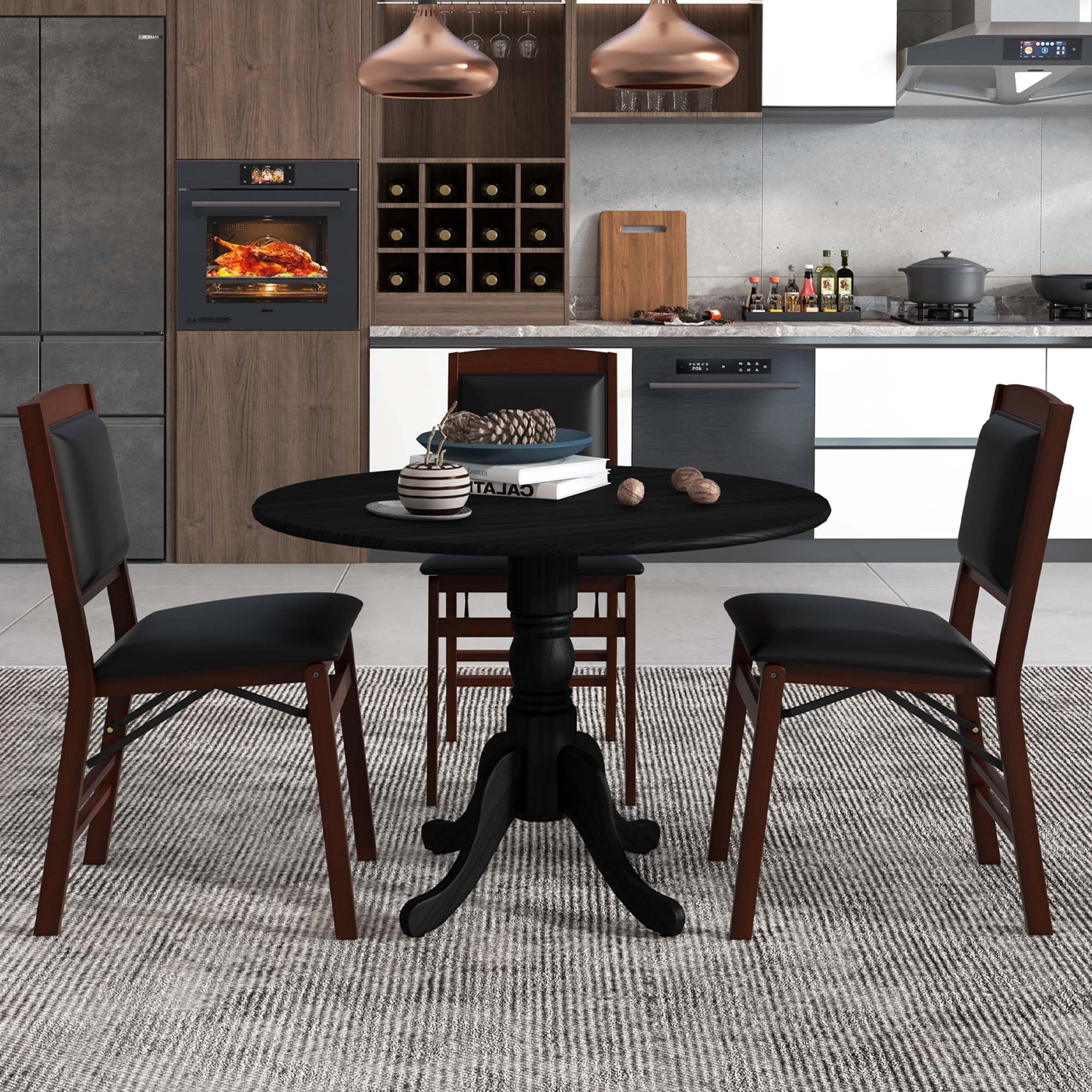 Costway 4-Person Dining Table Wooden Kitchen Table with Solid Rubber Wood Frame for Kitchen Black
