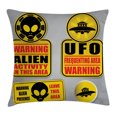 thumbnail image 1 of Outer Space Decor Throw Pillow Cushion Cover, Warning Alien Ufo Sign Face of Martian Creature Danger Horror Print, Decorative Square Accent Pillow Case, 18 X 18 Inches, Black Yellow, by Ambesonne, 1 of 2