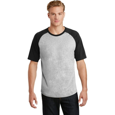 - Sport-Tek T201 Short Sleeve Colorblock Raglan Jersey, Heather Grey/ Black, XS