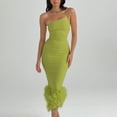 thumbnail image 3 of Bigersell Robes de Cocktail pour Femmes, Robe Longue Sans Manches à une Épaule Tricotée, Dos Nu, Queue de Poisson, Robe Noire pour Femmes, Vert G, 3 of 8