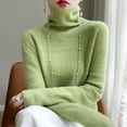 thumbnail image 2 of Suéter de lana con cuello alto para mujer, suéter de cachemira de punto con cuello alto y agujeros para otoño e invierno, suéter suelto para mujer, 2 of 5