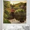 thumbnail image 1 of Japanese Tapestry, Peaceful Garden Twilight Reflections in Water Red Bridge on Pond Sunset, Fabric Wall Hanging Decor for Bedroom Living Room Dorm, 5 Sizes, Green Yellow, by Ambesonne, 1 of 1