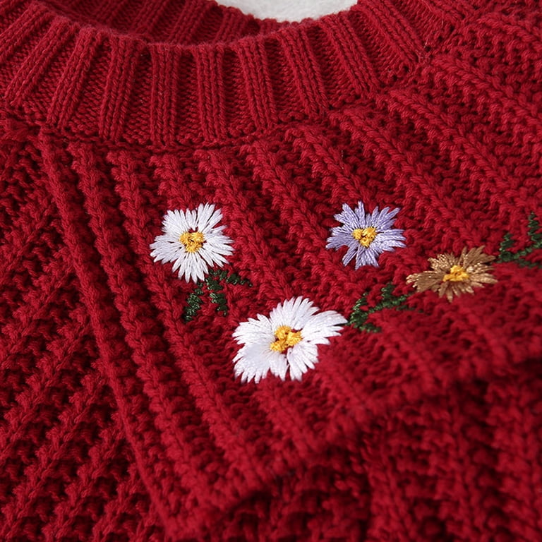 Tiijoy Toddler Girls Long Sleeve Sweater Dress Flower Embroidery Skater  Dress, Sizes 3-4 - Walmart.com