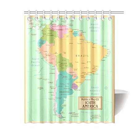 Gckg Vintage World Map Shower Curtain Hooks 60x72 Inches