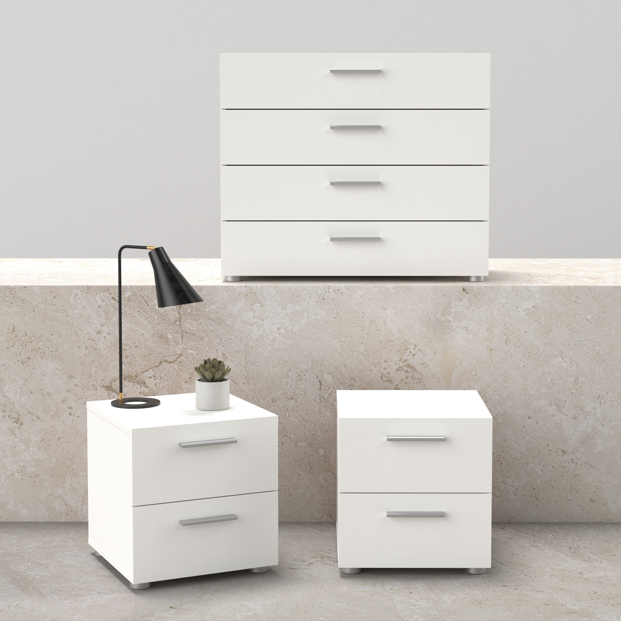 Tvilum Loft 3-Piece Bedroom Set with Chest and Nightstands, White