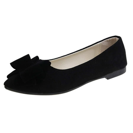hopeusnice Clearance Women s Pointed Toe Bowknot Flat Shoes Slip On Ballerina Flats Comfortable Suede Flats Dress Shoes Black 40