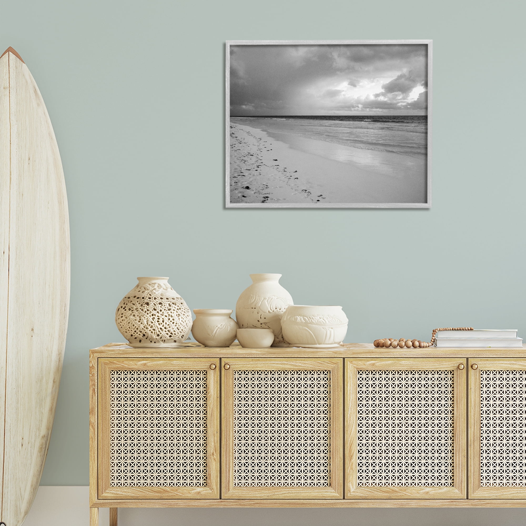 Stupell Industries Beach Shore with Footprints Coastal Photography Gray Framed Art Print Wall Art, 30 x 24