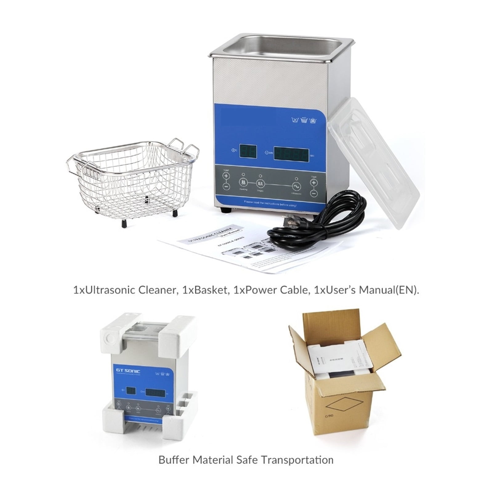 Digital Ultrasonic Cleaner Bath 2L 50W 99Min Timer Heating Degas Glasses Manicure Jewelry Ring Watches Denture Necklace ,Strong Cleaning