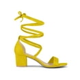 thumbnail image 3 of BLISSFUL STEP Women's Open Toe Lace up Sandals Mid Block Heels Sandals Yellow 6, 3 of 7