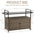 thumbnail image 2 of AENKYO Outdoor Bar Cart with Storage Cabinet, Glass Top, All-Weather Wicker Patio Serving Table with Wheels, Brown, 2 of 10