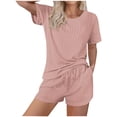 thumbnail image 1 of Birdeem Blouses pour Femmes Femmes Décontractées Amples Maison Couleur Unie Shorts Côtelés Manches Courtes Col Rond Ensembles de Blouses, 1 of 1