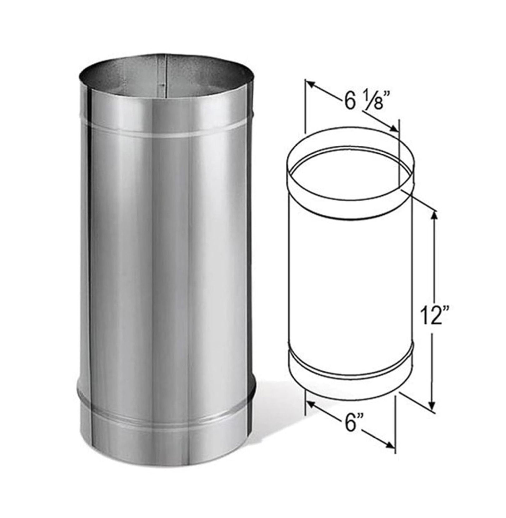 DuraBlack 6DBK-12SS 12 x 6 Inches Stainless Steel Single Wall Wood Burning Stove Pipe Connector to Vent Smoke and Exhaust, Silver