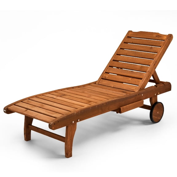 Zimtown Sun Lounger Wood Folding Chaise Chair, Outdoor Wooden Recliner for Deck Poolside Patio, Original Color