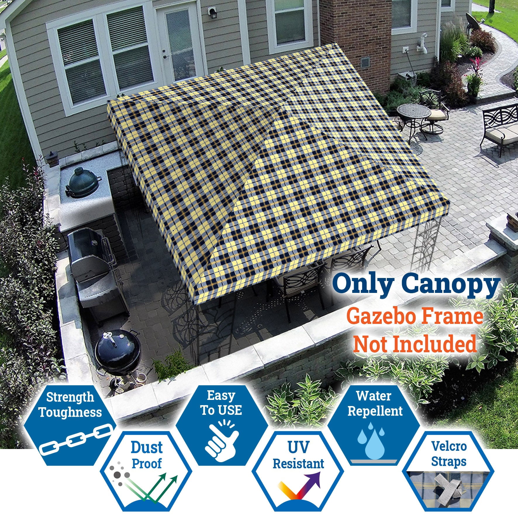 SUNRISEUMBRELLA 119“”x119” Gazebo Replacement Canopy Top Single Tier Canopy Top Cover(#54)