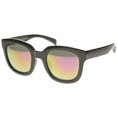 thumbnail image 2 of sunglassLA Unisex Bold Oversize Chunky Frame Horn Rimmed Mirror Lens Square Sunglasses (Black / Pink Yellow Mirror) - 53mm, 2 of 4