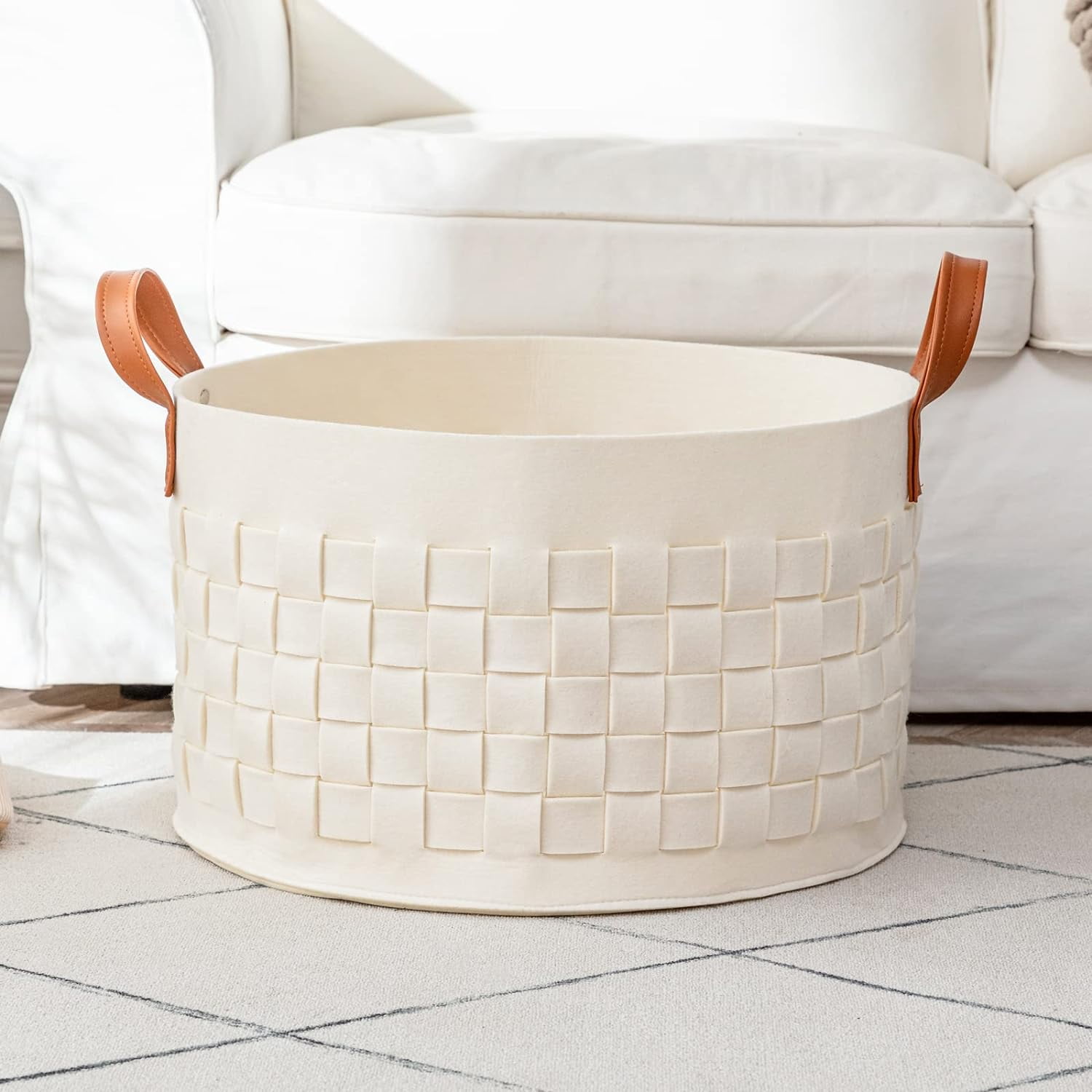 Blankets Basket 20" x20 " x11.8 ", Large Storage Baskets for Organizing Round, Living Room Dog Toy Bin for Dirty Clothes, Pillows, Towel-Light Gray