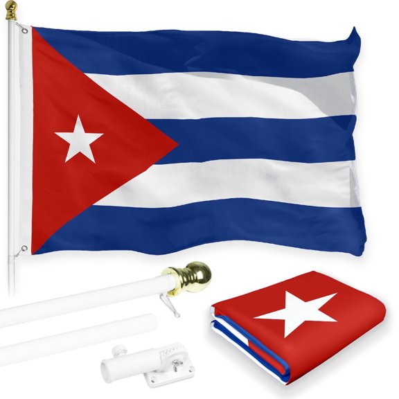 G128 Combo Pack: 6 Feet Tangle Free Spinning Flagpole (White) Cuba Cuban Flag 3x5 ft Printed 150D Brass Grommets (Flag Included) Aluminum Flag Pole