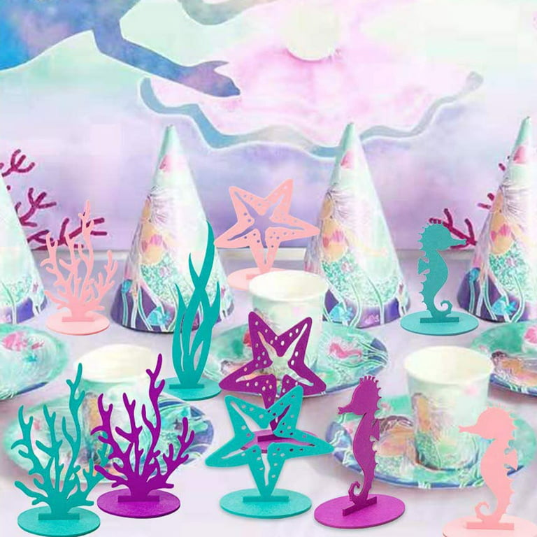 Pcapzz Under the Sea Theme Table Felt Decorations,DIY Mermaid Party Felt  Decor with 12Felt Bases Durable for Baby Shower Birthday Wedding 