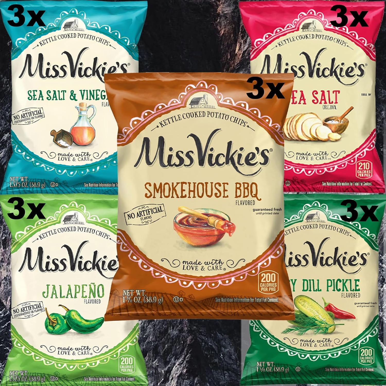 Miss Vickie's Kettle Cooked Potato Chips Variety Pack, 1.375 oz (Pack of 15) Bundled by Shoppyway
