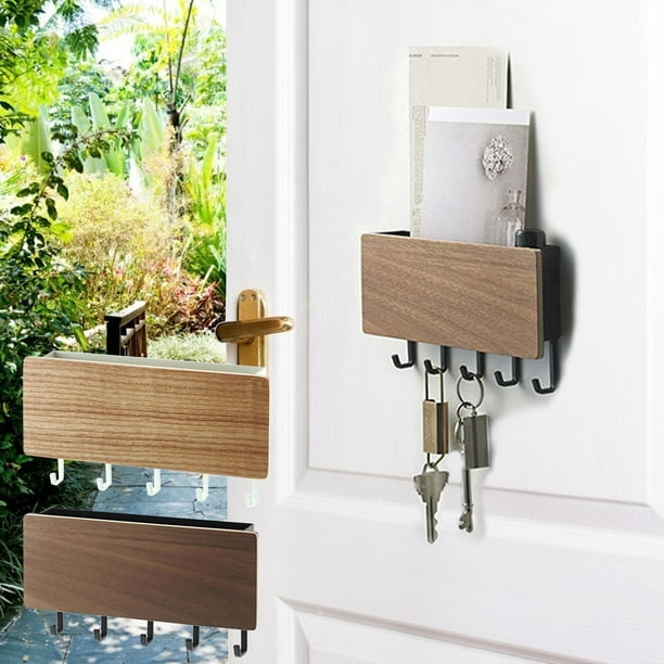 Fiudx Organizador de Llaves de Pared, Multifuncional, de Madera Maciza, con Gancho de Resina Abs Resistente, Práctico y Fácil de Instalar, Tamaño 18,3 X 10 X 3,4 Cm.