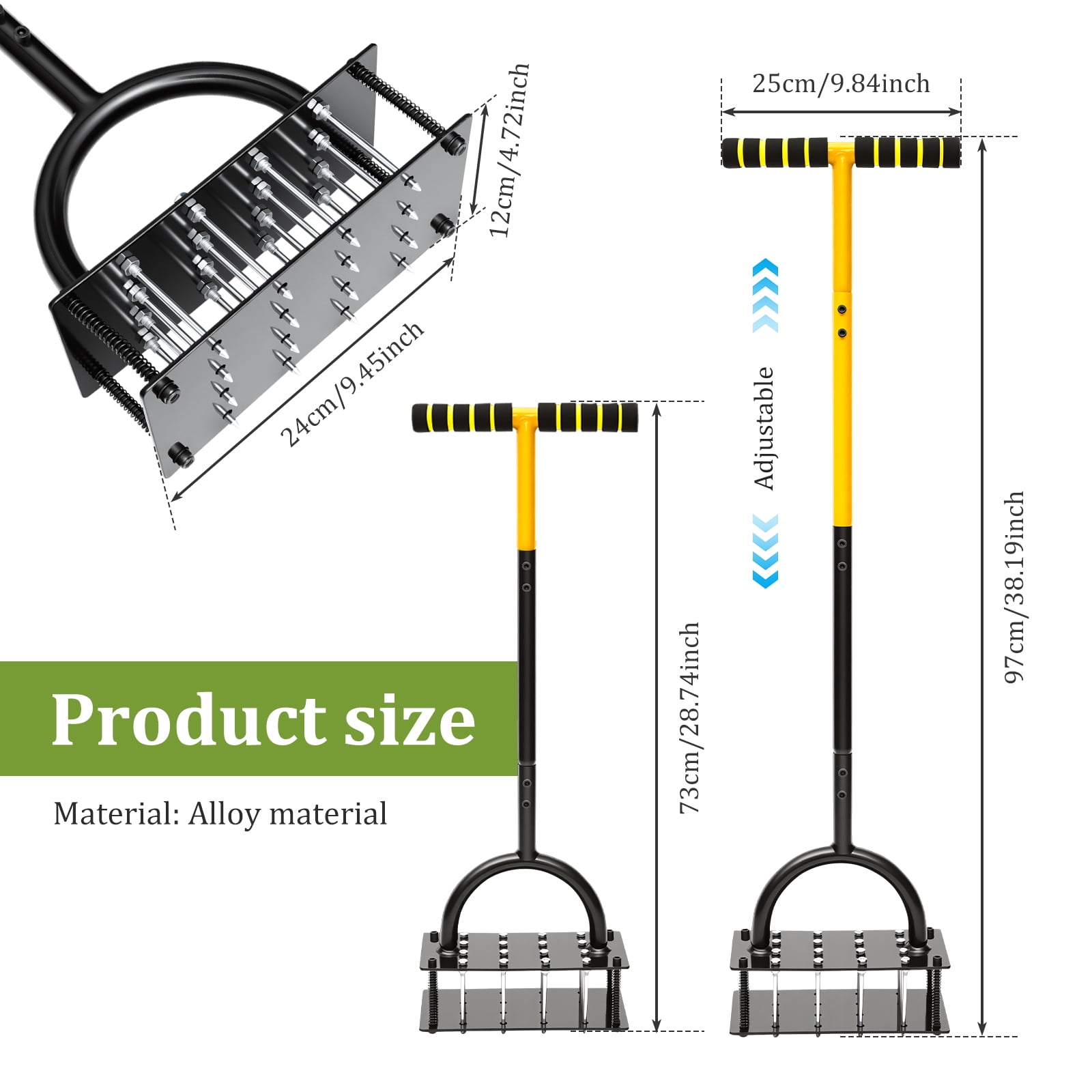 Austok Lawn Aerator Spikes Aerating Tool Metal Manual Auto Soil and Leaf Clean Design Pre Assembled 16 Spikes for Yards Lawn Gardening