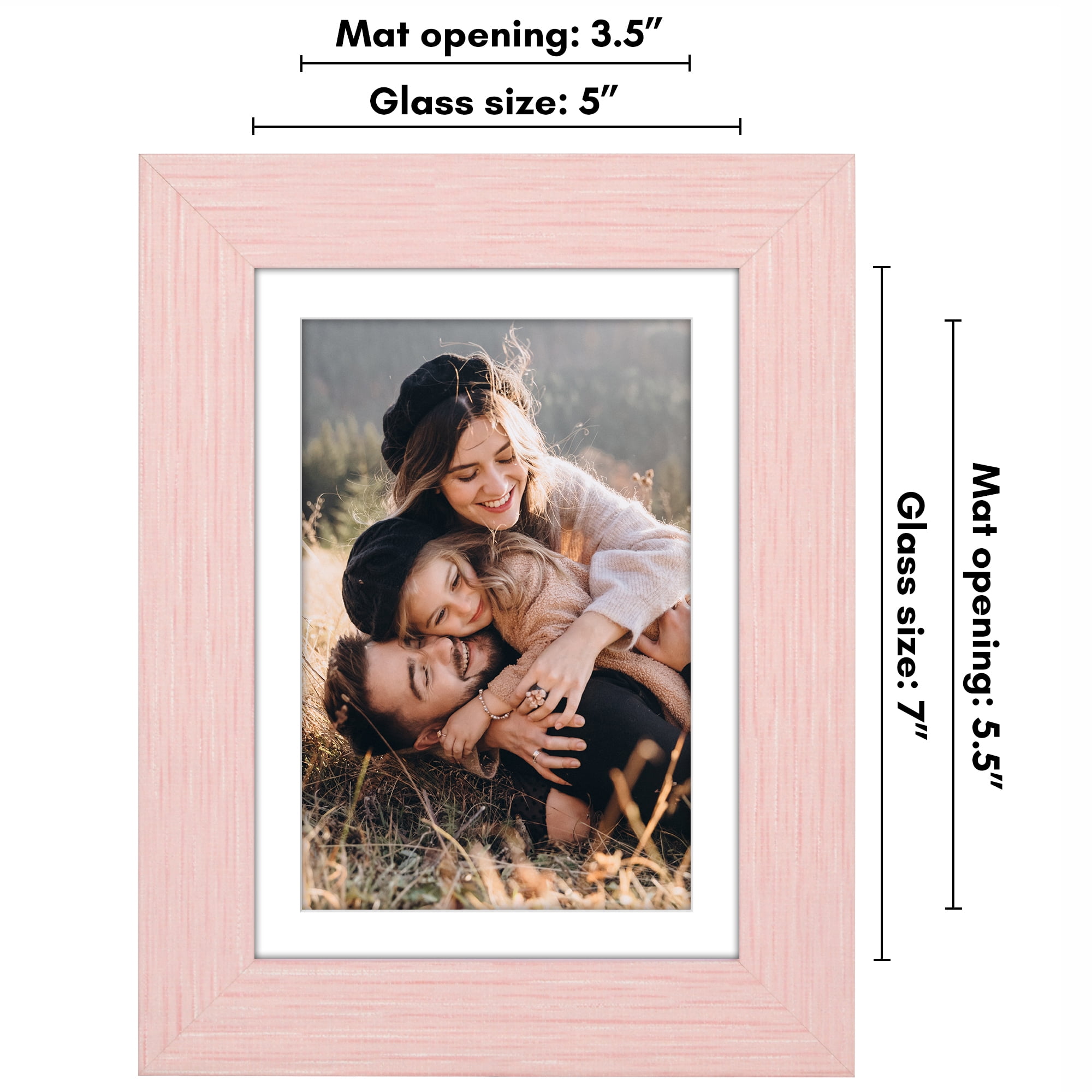 Americanflat 5x7 Picture Frame with Shatter-Resistant Glass Fits 4x6 Photos with Mat Hudson Distressed - Pink