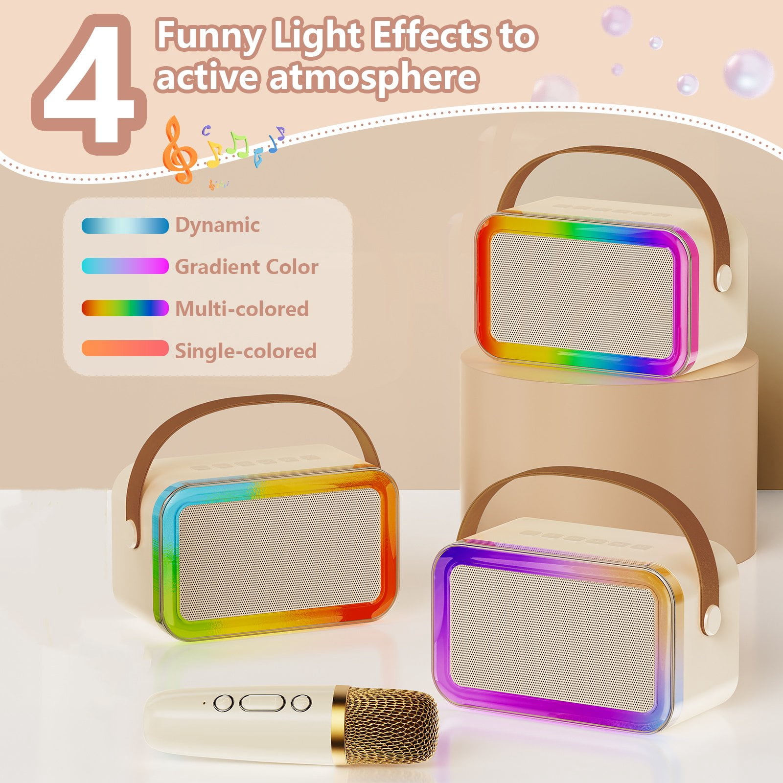FanFun Mini Karaoke Machine, Karaoke Machine for Kids Adults, Karaoke Sytem with Wireless Mic & RGB Light,D36