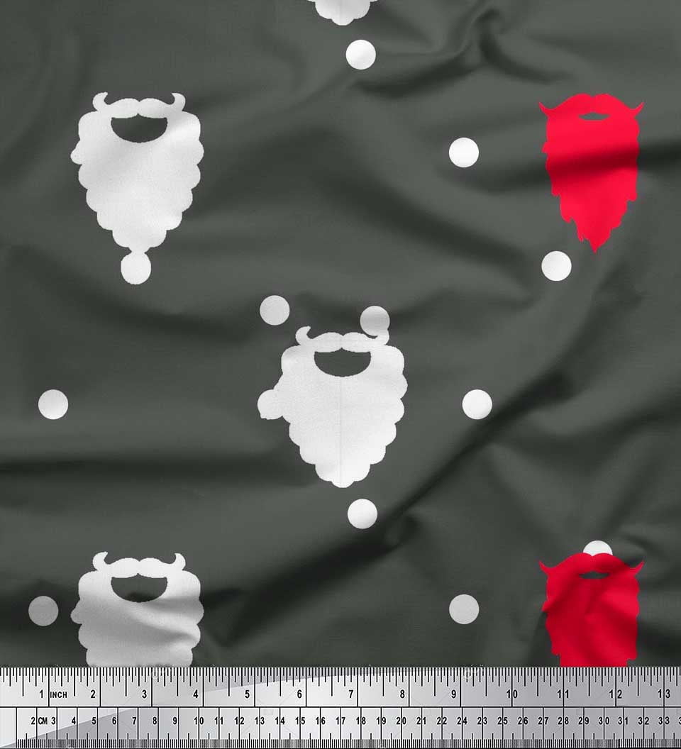 Soimoi Polyester Crepe Fabric Dot & Santa Moustache Christmas Printed Fabric 1 Yard 42 Inch Wide