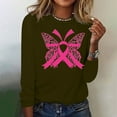 thumbnail image 4 of CLOISE Breast Cancer Shirts Women Long Sleeve Crewneck Shirts Butterfly Ribbon Oversized Breast Cancer Support Tops Cute Comfy Tshirts Cancer Awareness Outfits Army Green XL, 4 of 4
