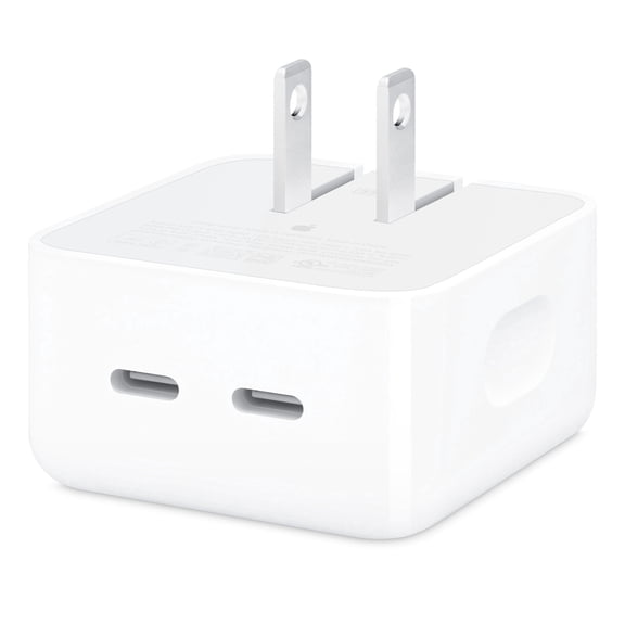 Open Box Apple 35W Dual USB-C Port Compact Power Adapter Fast Charger for iPhone, iPad, Airpods, Apple Watch, and more