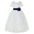 thumbnail image 2 of Ekidsbridal Girl Pageant Flower Girl Dress - Ivory Illusion Lace Short Sleeve LG2T-A (Size: 2-12), 2 of 3