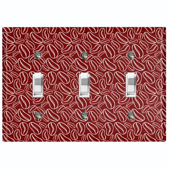 Metal Light Switch Wall Plate Outlet Cover (Coffee Espresso Mocha Bean Maroon Pattern - Triple Toggle)